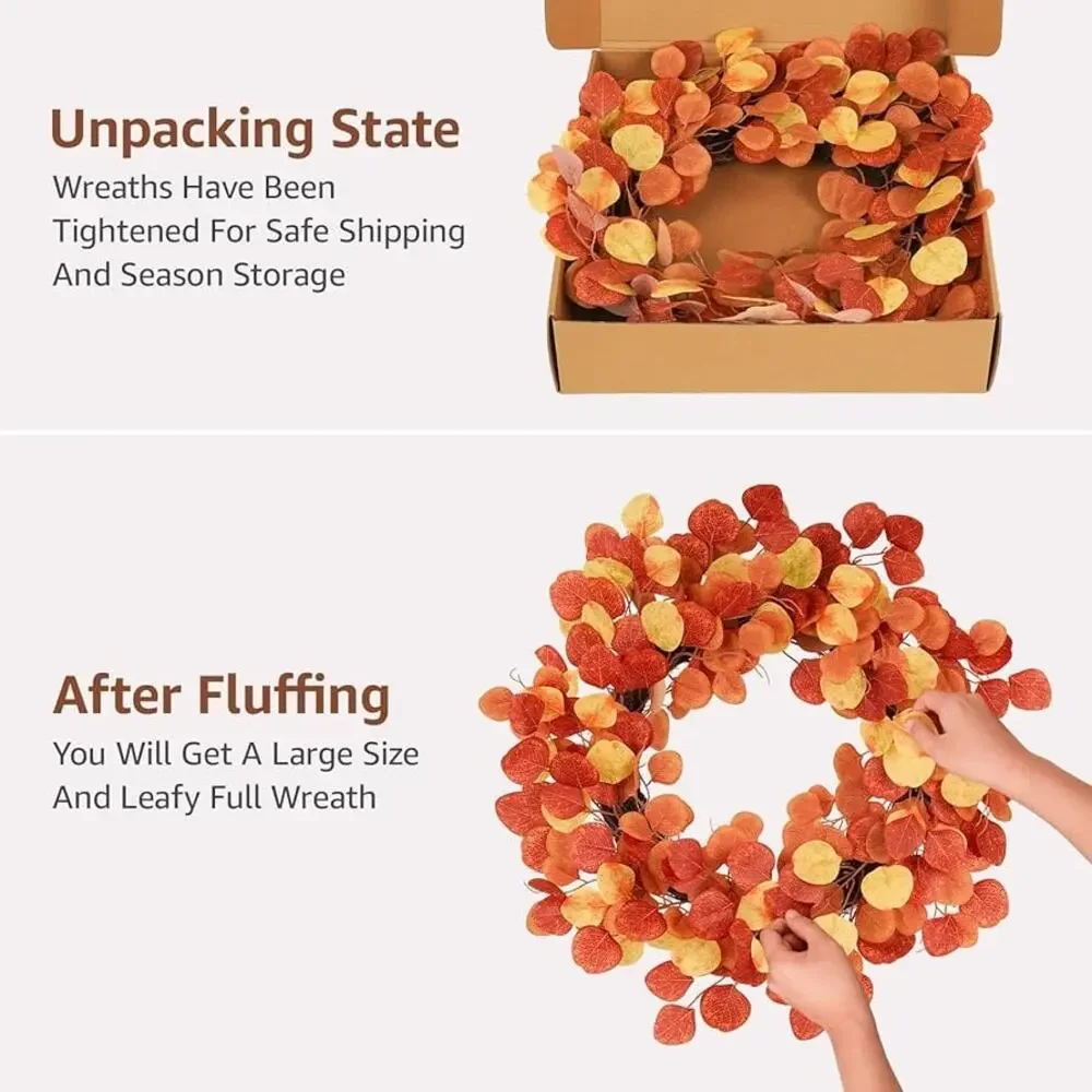 Thanksgiving Fall Wreath Front Door, 22 inch Autumn Wreath